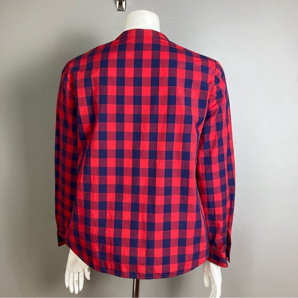 Draper Jane button up shirt 8 long sleeve plaid western ruffle navy blue red - Picture 6 of 10